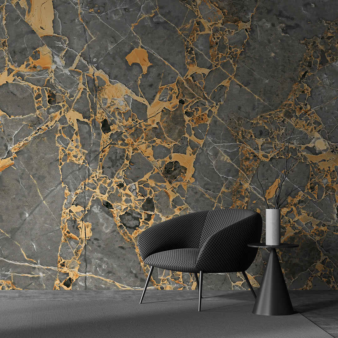 Modern Gray Marble Wallpaper Gold