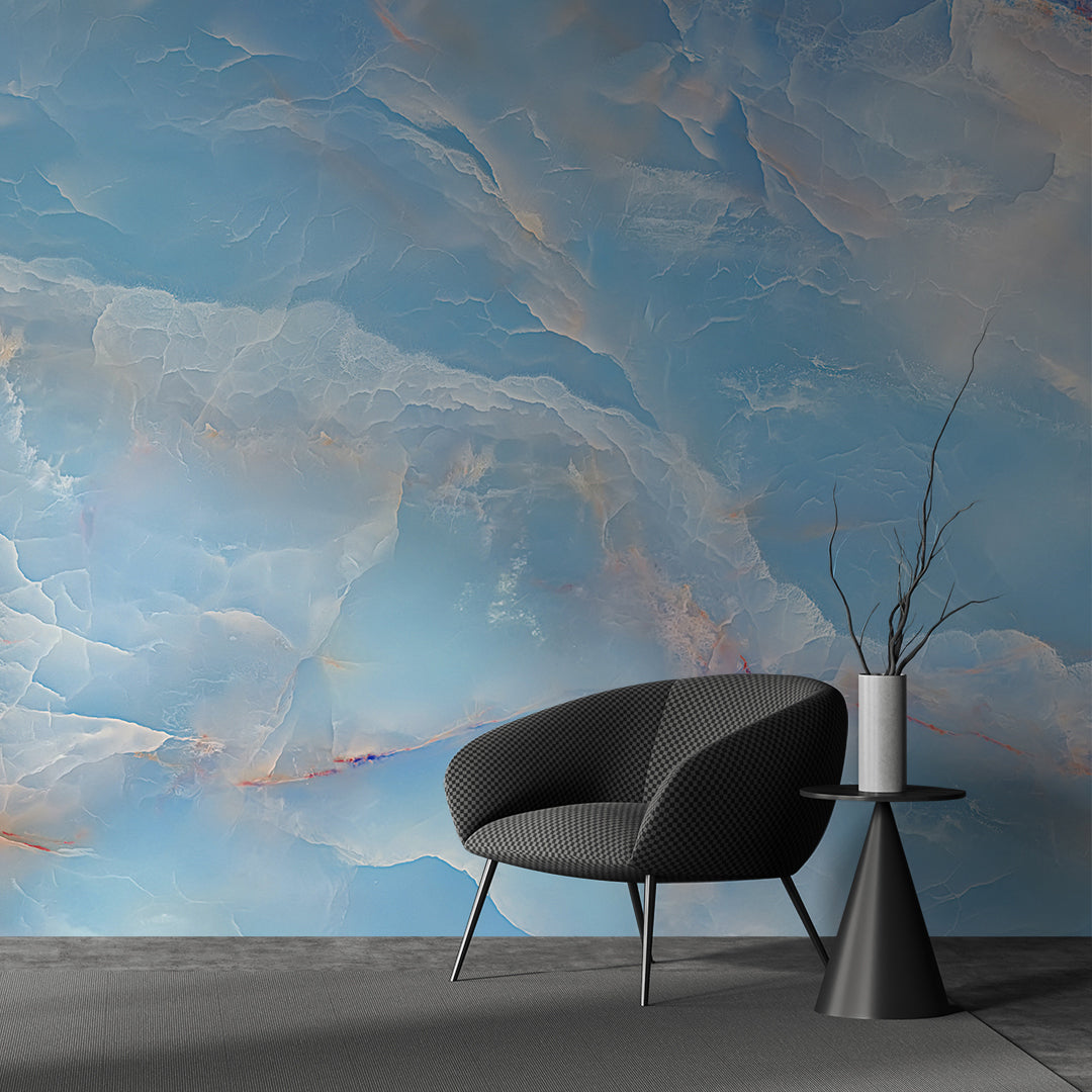 Marble Sky Celestial Blue Wallpaper with Luminous Veins