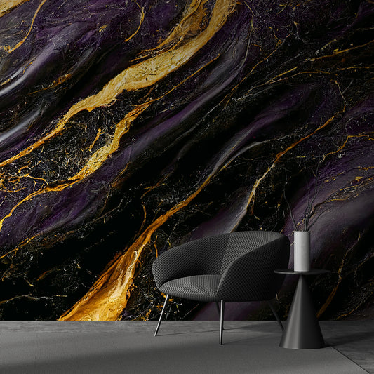 Super Modern Marble Wallpaper Violet & Gold